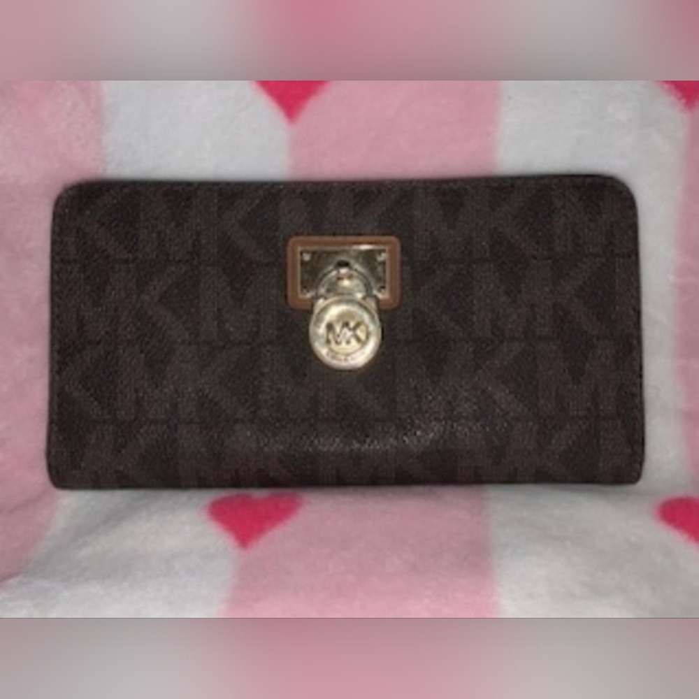 Michael Kors Brown MK Signature Wallet with Turnlock